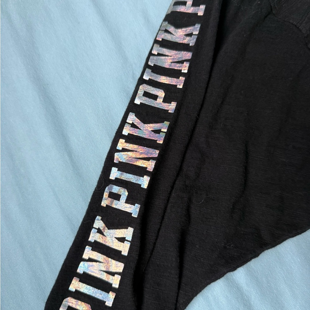 Sequin PINK Victoria's Secret Black Tee with Glitter Lettering - Picture 4 of 5
